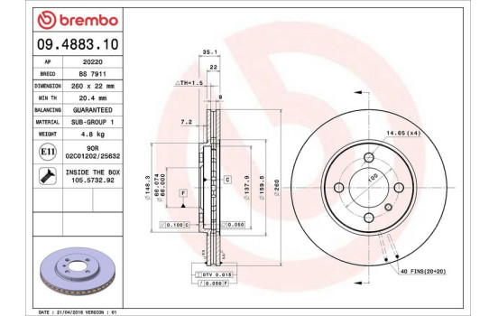 Brake Disc 09.4883.10 Brembo, Image 4