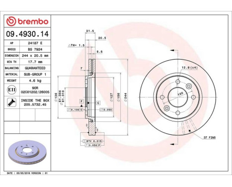 Brake Disc 09.4930.14 Brembo, Image 4