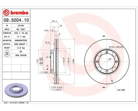 Brake Disc 09.5004.10 Brembo, Image 3