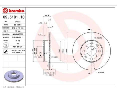 Brake Disc 09.5101.10 Brembo, Image 3