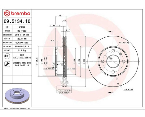 Brake Disc 09.5134.10 Brembo, Image 4