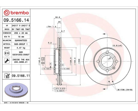 Brake Disc 09.5166.14 Brembo, Image 5