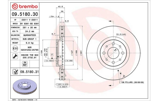 Brake Disc 09.5180.30 Brembo, Image 4