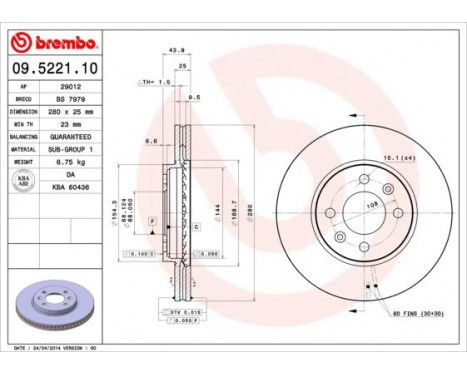 Brake Disc 09.5221.10 Brembo, Image 3