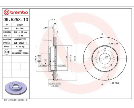 Brake Disc 09.5253.10 Brembo, Image 4