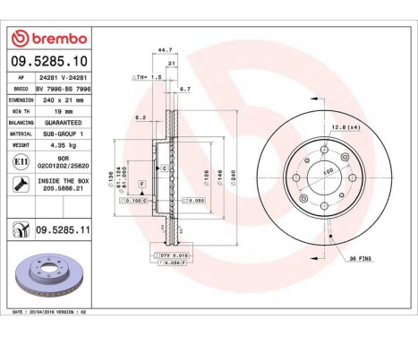 Brake Disc 09.5285.10 Brembo, Image 4