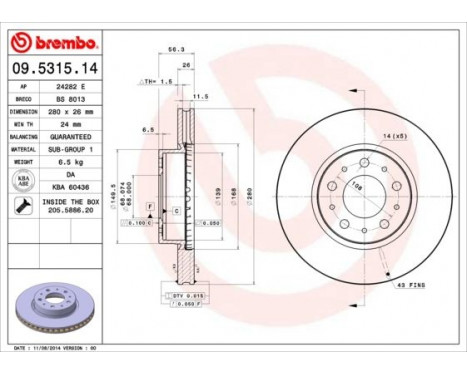 Brake Disc 09.5315.14 Brembo, Image 3