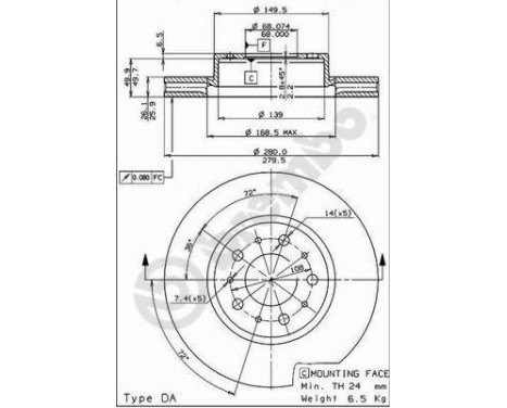 Brake Disc 09.5315.14 Brembo, Image 2