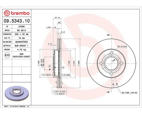 Brake Disc 09.5343.10 Brembo, Image 4