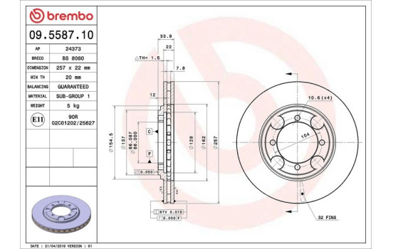 Brake Disc 09.5587.10 Brembo, Image 4
