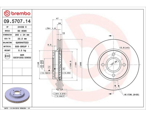 Brake Disc 09.5707.14 Brembo, Image 4