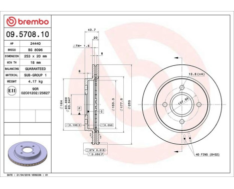 Brake Disc 09.5708.10 Brembo, Image 4