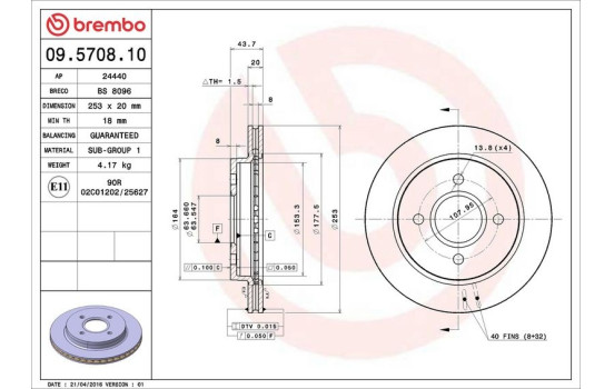 Brake Disc 09.5708.10 Brembo, Image 4