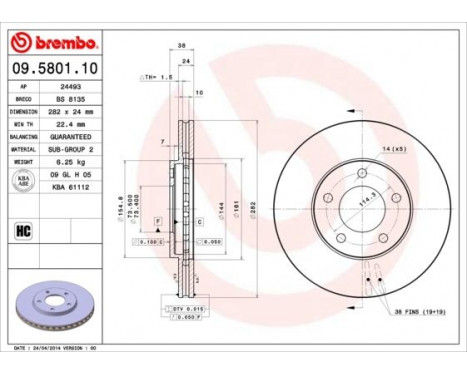 Brake Disc 09.5801.10 Brembo, Image 3