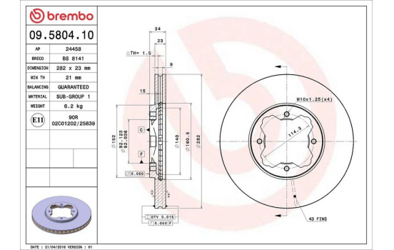 Brake Disc 09.5804.10 Brembo, Image 4