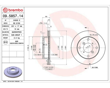 Brake Disc 09.5857.14 Brembo, Image 4