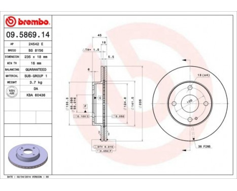 Brake Disc 09.5869.14 Brembo, Image 4