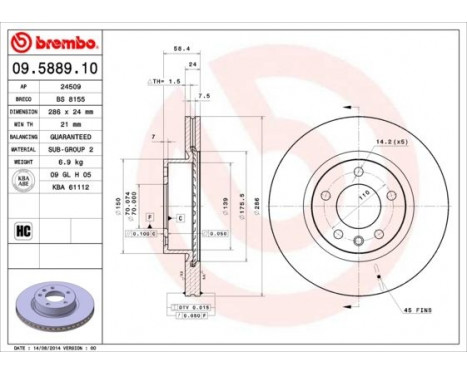 Brake Disc 09.5889.10 Brembo, Image 3