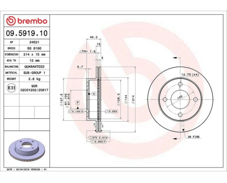 Brake Disc 09.5919.10 Brembo, Image 4