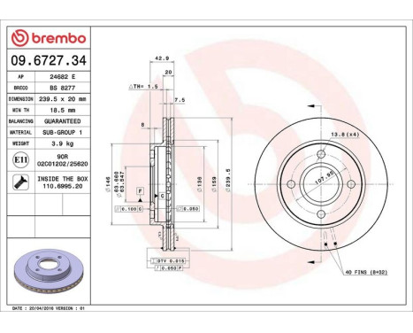 Brake Disc 09.6727.34 Brembo, Image 3