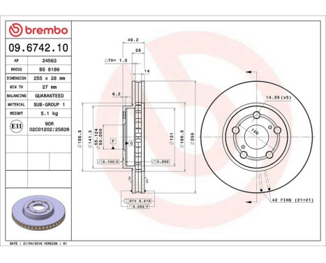 Brake Disc 09.6742.10 Brembo, Image 4
