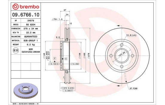Brake Disc 09.6766.10 Brembo, Image 4