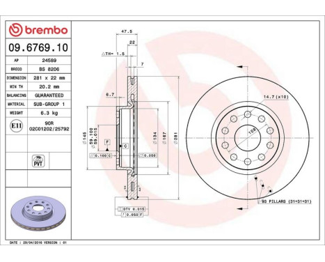 Brake Disc 09.6769.10 Brembo, Image 4