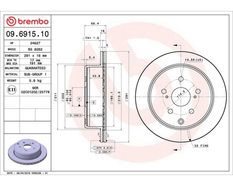 Brake Disc 09.6915.10 Brembo, Image 4