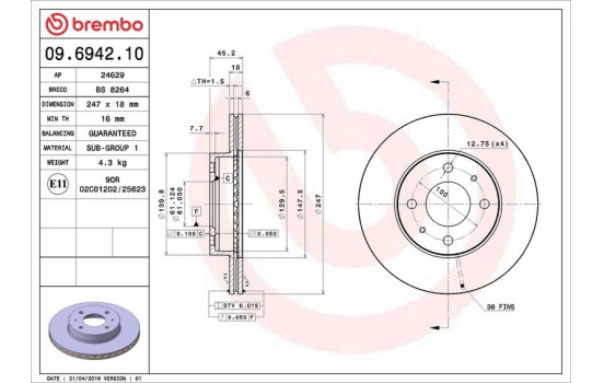 Brake Disc 09.6942.10 Brembo, Image 4
