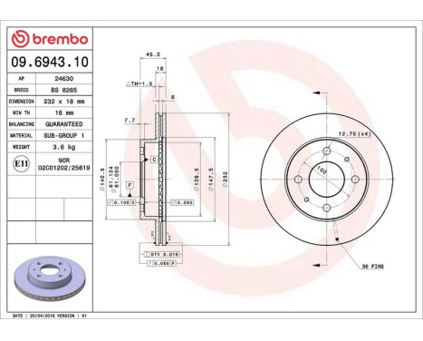 Brake Disc 09.6943.10 Brembo, Image 4