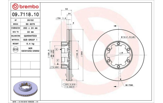 Brake Disc 09.7118.10 Brembo, Image 4