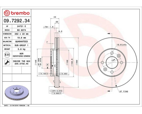 Brake Disc 09.7292.34 Brembo, Image 4