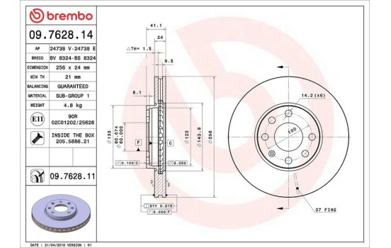 Brake Disc 09.7628.14 Brembo, Image 4