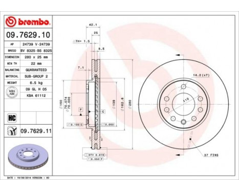 Brake Disc 09.7629.10 Brembo, Image 3