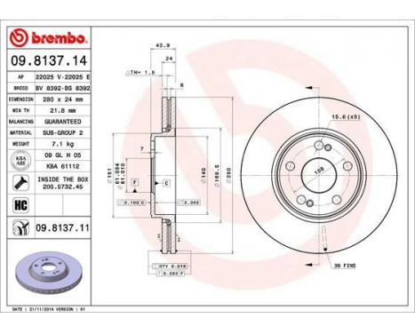 Brake Disc 09.8137.14 Brembo, Image 3