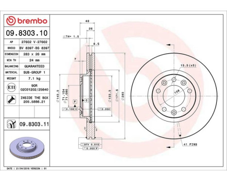 Brake Disc 09.8303.10 Brembo, Image 4