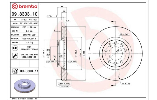 Brake Disc 09.8303.10 Brembo, Image 4