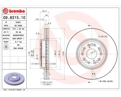 Brake Disc 09.8315.10 Brembo, Image 3