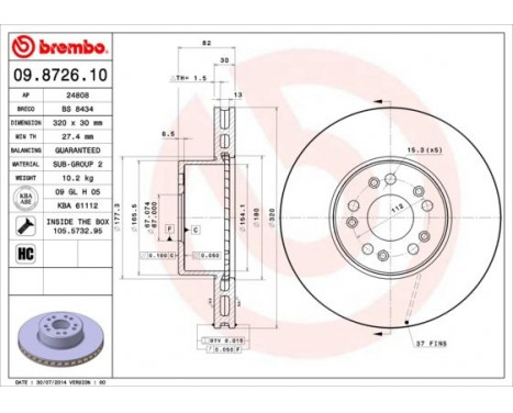 Brake Disc 09.8726.10 Brembo, Image 3