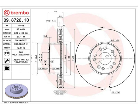 Brake Disc 09.8726.10 Brembo, Image 4