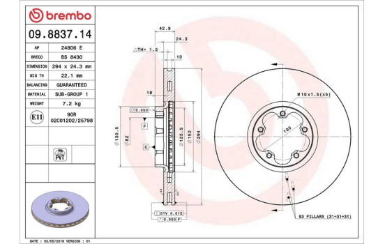 Brake Disc 09.8837.14 Brembo, Image 4