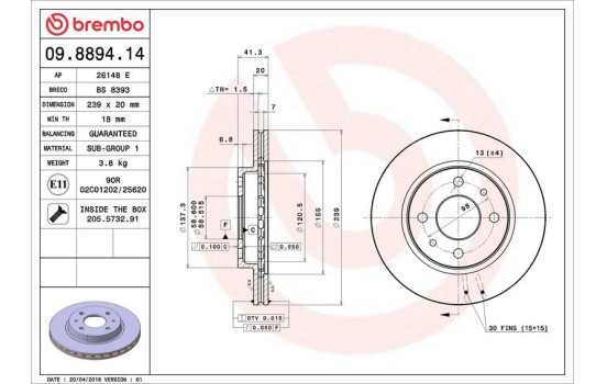 Brake Disc 09.8894.14 Brembo, Image 4