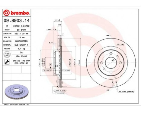 Brake Disc 09.8903.14 Brembo, Image 3