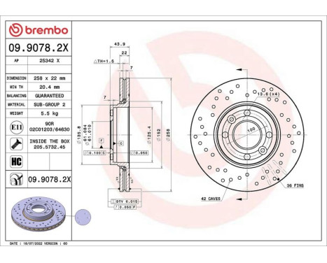 Brake disc 09.9078.2X Brembo, Image 2