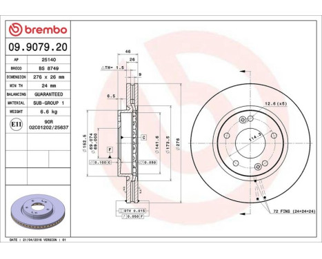 Brake Disc 09.9079.20 Brembo, Image 3