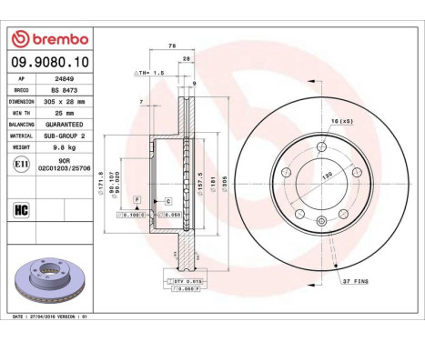 Brake Disc 09.9080.10 Brembo, Image 4