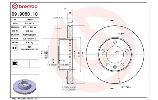 Brake Disc 09.9080.10 Brembo, Image 3