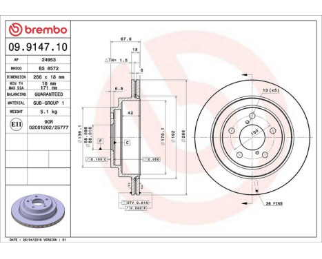 Brake Disc 09.9147.10 Brembo, Image 3