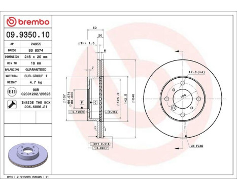 Brake Disc 09.9350.10 Brembo, Image 3