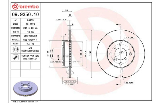 Brake Disc 09.9350.10 Brembo, Image 3
